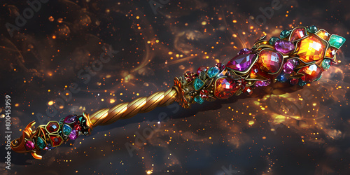 Colorful Fantasy King scepter vector illustration, Colorful Gemstones