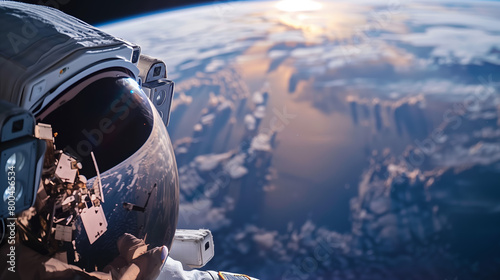 An incredible perspective of an astronaut viewing the splendor of Earth from space, reflecting human curiosity and exploration photo