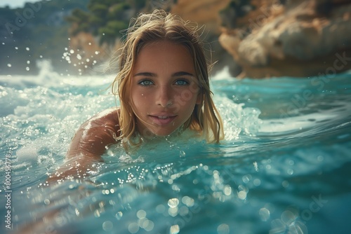Young girl swimming in the ocean