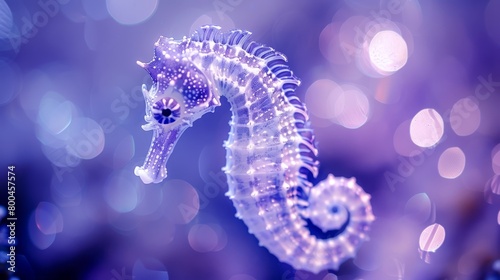   A tight shot of a seahorse with indistinct backlights and a hazy seahorse figure in the foreground photo