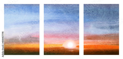 Abstract landscape in minimalism style. Watercolor drawing.