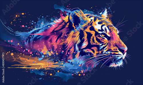 abstract illustration of a roaring tiger in childish style, logo for t-shirt print © LeManna
