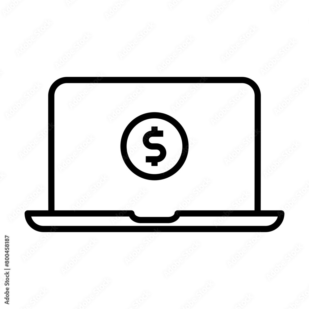 Internet banking icon. Laptop icon with a dollar symbol on the screen Internet banking icon. Laptop icon with a dollar symbol on the screen