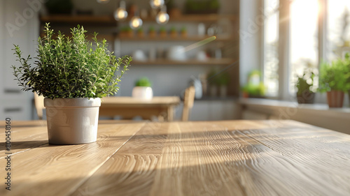 close-up photo of the surface of a rough wooden light table against the background of a sunny kitchen in a country house. ground view mocap for natural food on the table photo