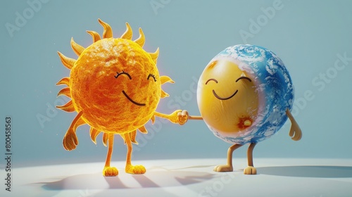 Sun and ozone layer mascots handshake for Ozone Layer Preservation Day. International Ozone Protection Day, 16 September photo