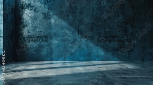 Dark grunge room with concrete wall and sunlight.