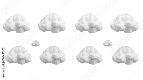 Set of 3D white clouds isolated on transparent background