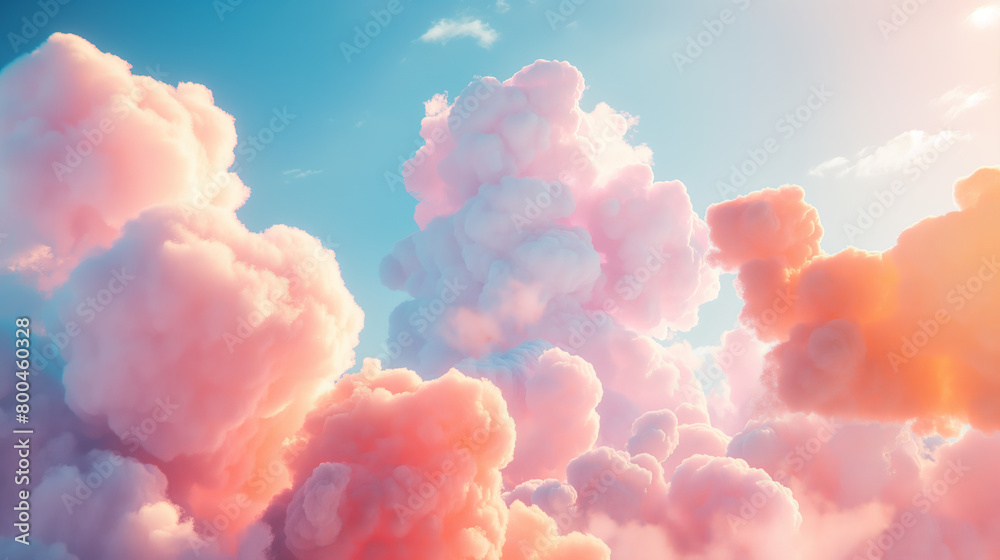 A whimsical display of pink and blue hues, these cloud formations resemble cotton candy against a serene blue sky