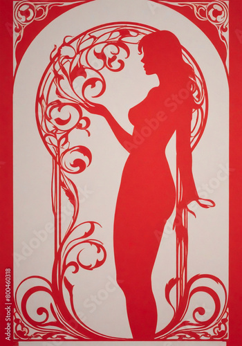 illustrazione di figura femminile con elementi ornamentalia tema astratto contemporaneo photo