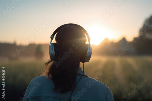 女, 女性, 音楽, ヘッドフォン, 音楽を聴く女性, 黄昏る女性, Woman, female, music, headphone, woman listening to music, twilight woman photo