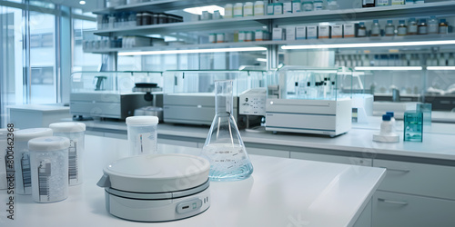 Equipamentos de laboratório científico em um fundo branco limpo photo