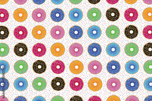 Seamless colourful donut pattern of repeating doughnuts with sprinkles