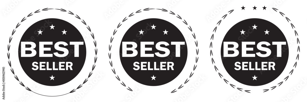 Best seller emblem with laurel wreath. Best seller award badges collection. Set of best seller label. best seller emblem for sale, special offer, promotion, advertising