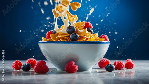 Cornflakes and different Berries (Strawberries, Blueberries and fresh Raspberries)


 photo