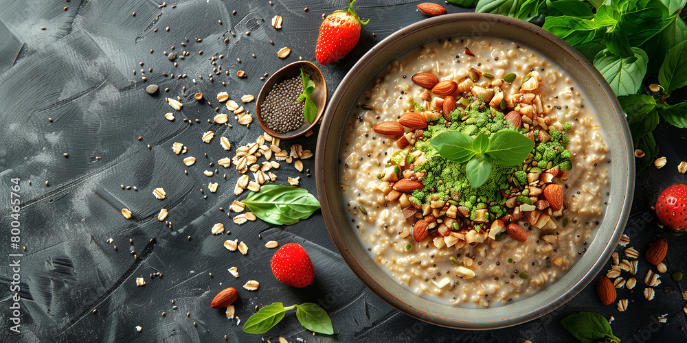 Matcha Overnight Oats: oats with almond milk, chia seeds, matcha powder and sweetener for a nutritious and convenient breakfast. Matcha Overnight Oats: oats with almond milk, chia seeds, matcha powder and sweetener for a nutritious and convenient breakfast.
