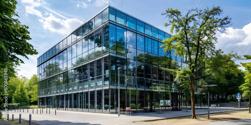 Edifício de Escritórios Moderno com Fachada de Vidro Refletivo photo