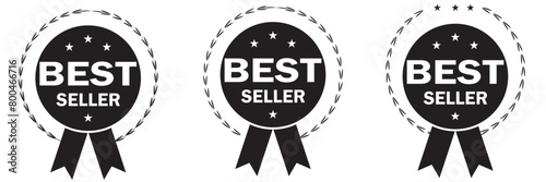 Best seller emblem with laurel wreath. Best seller award badges collection. Set of best seller label. best seller emblem for sale, special offer, promotion, advertising