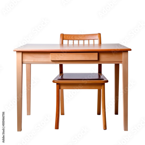 wooden table and chair on transparent background, clipping path, png,