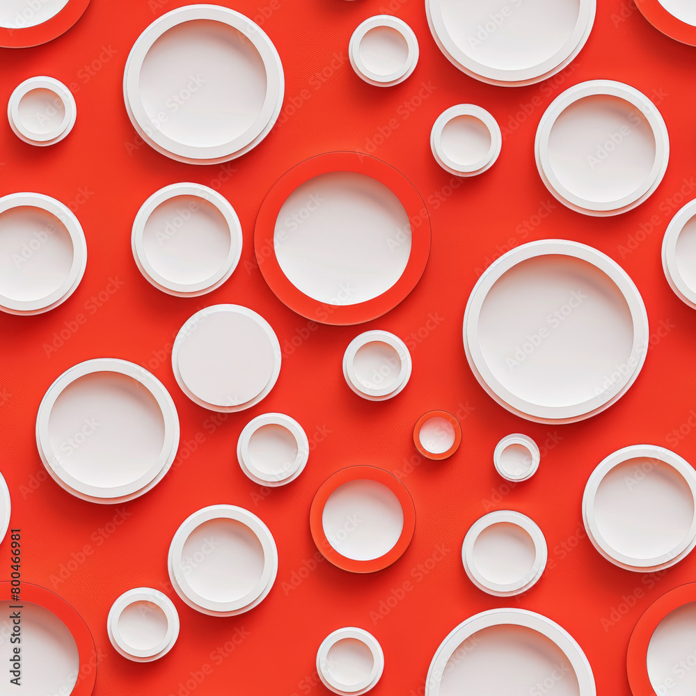 A seamless pattern of overlapping red and white circles.