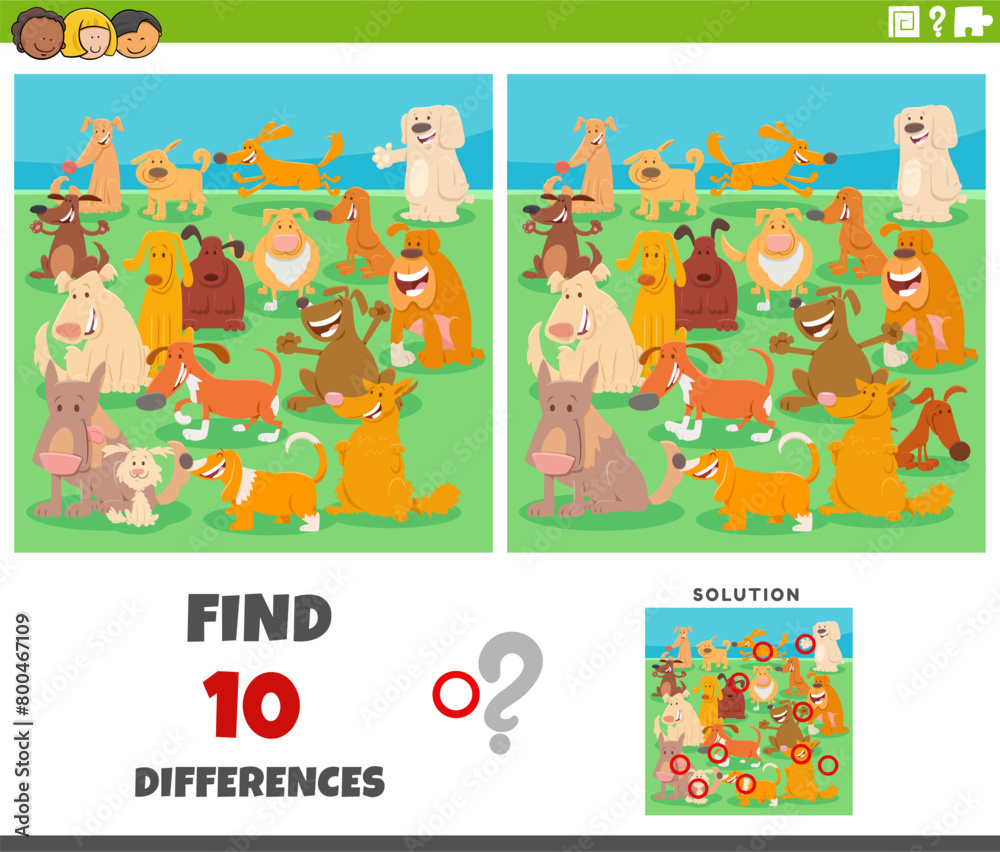 differences game with cartoon dogs animals group