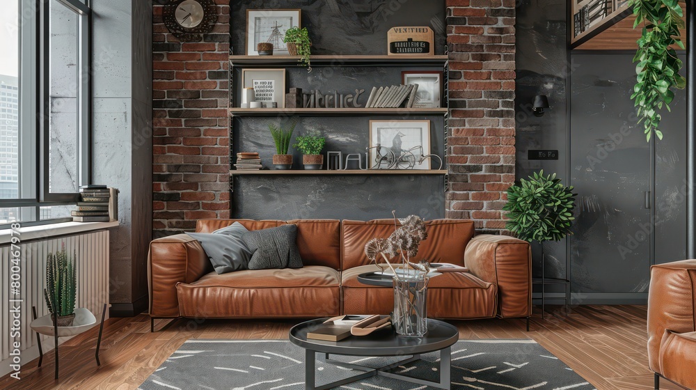 Obraz premium modern home space interior design with some rustic elements