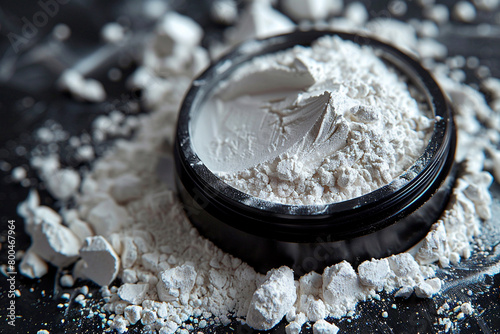 A macro shot of finely milled loose setting powder, soft as silk.