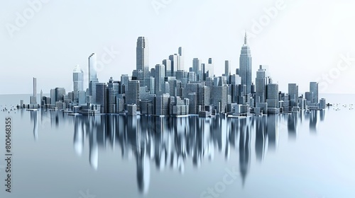 3D representation of a cityscape isolated on a mirrored floor. © Tahir