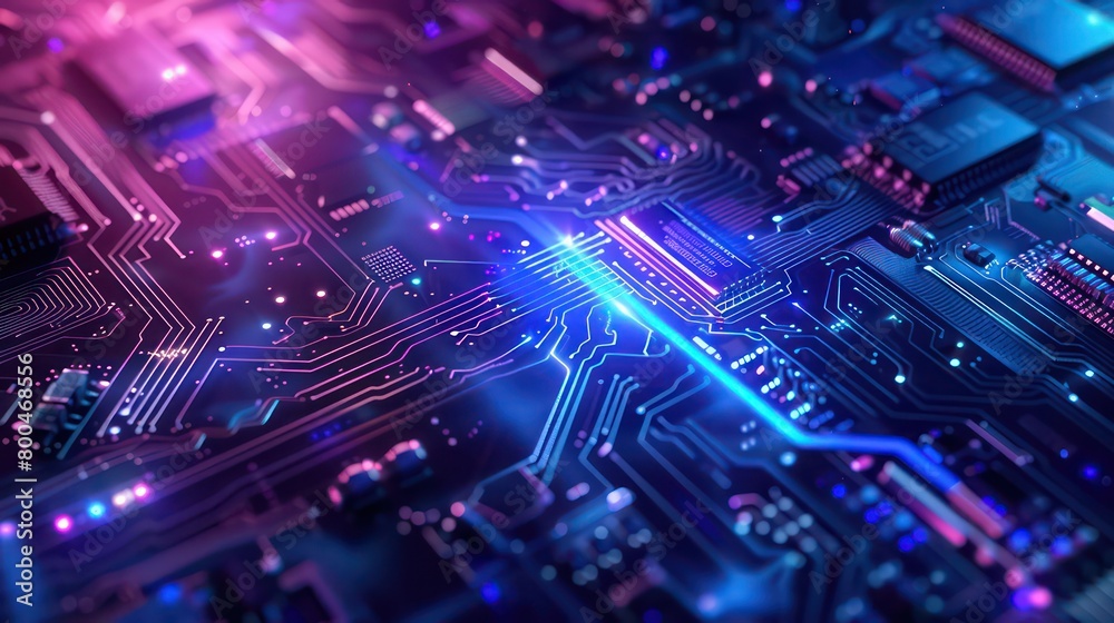 electronic circuit board background with blue and purple vibrant light electronic circuit board background with blue and purple vibrant light
