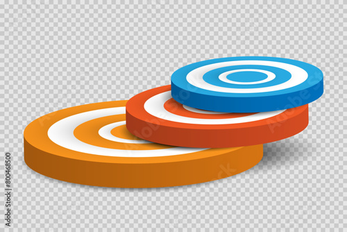 A set of different color 3d circular aim podium dart