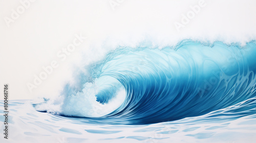 A gigantic and awe-inspiring wave cresting with foam, set against a minimalist white canvas. © Hamza