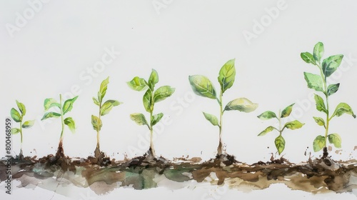 plants timeline growth watercolor illustration