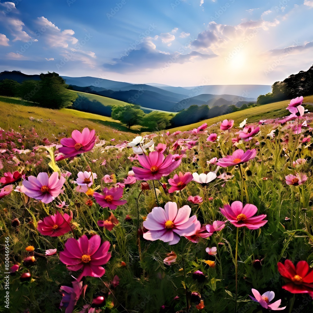 flowers in the mountains, a cloud on the sky flowers in the mountains, a cloud on the sky