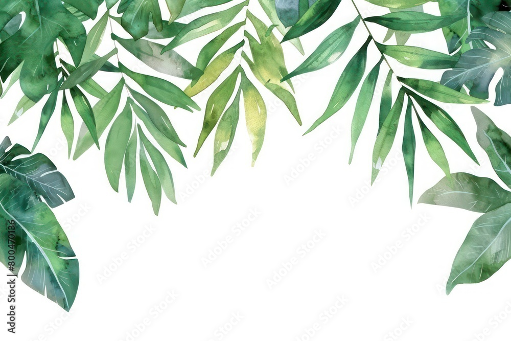 tropical leaves watercolored banner illustration isolated on a white background tropical leaves watercolored banner illustration isolated on a white background
