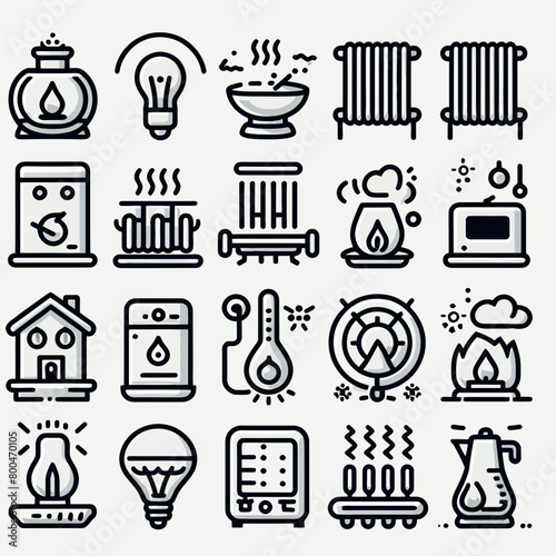 outline plumbing heating set icon silhouette vector illustration white background, plumbing, heating, ventilation, construction, renovation. Linear icon collection. Editable stroke