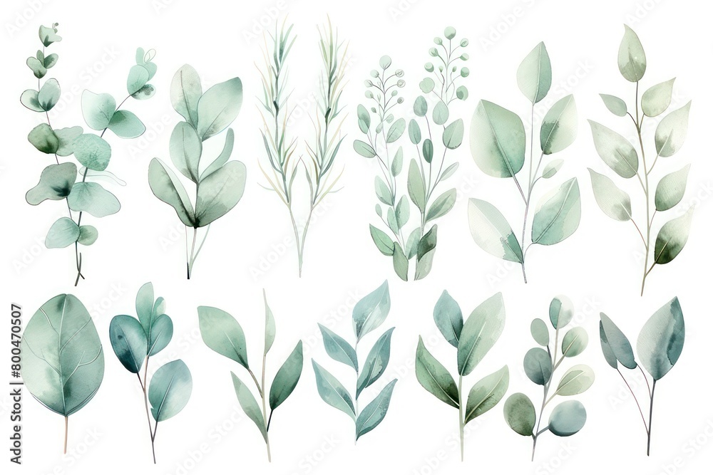 beautiful plants watercolored illustration in soft pastel tones