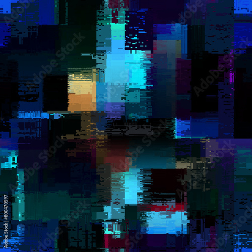 Creative glitch texture. Seamless vector pattern. Grunge glitch dark colours background (ID: 800470597)