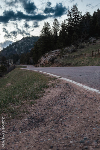 Mountain roadway at sunset