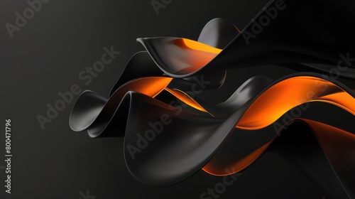 Fototapeta Naklejka Na Ścianę i Meble -  abstract wallpaper with shinny and matte free shapes in black and orange colors on a black background