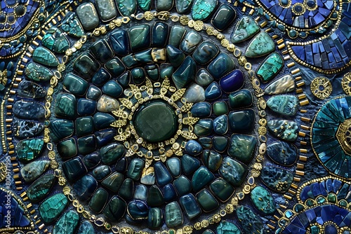 A mosaic of emerald and sapphire jewels creating a regal  textured tapestry