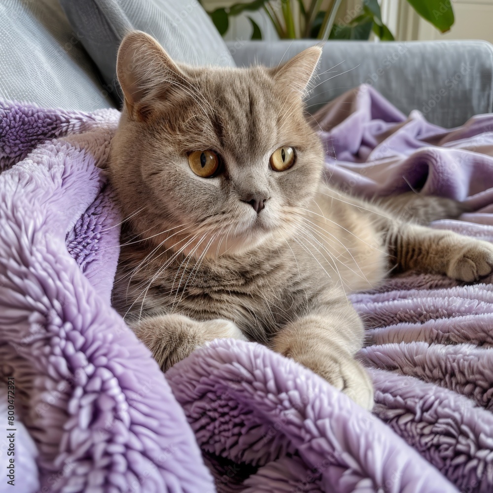 Cat Laying on Top of a Purple Blanket