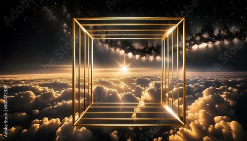 Goldene Gitterstäbe im Weltall über den Wolken photo