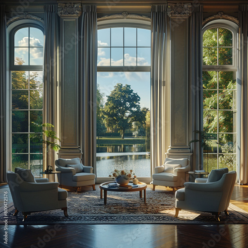 modern living room interior of a beautiful, bright modern regency style home