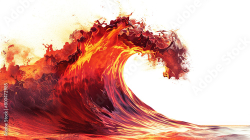 A fiery vermilion tide wave isolated on solid white background.