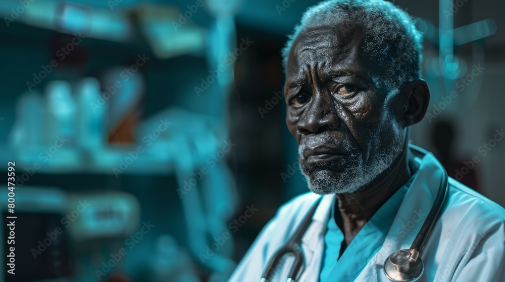 sad african doctor in hospital 