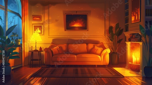 Living Room Sofa Comfort: A vector illustration of a cozy living room with a comfortable sofa