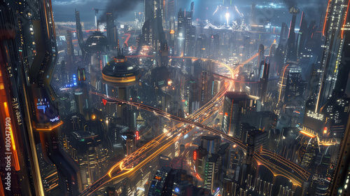 Future cities  Visualization of a futuristic city skyline with advanced architecture and transportation systems