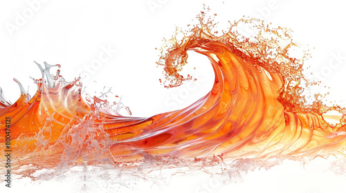 A fiery orange and red tide wave isolated on solid white background.