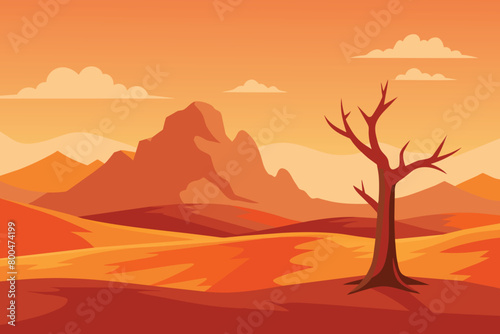 Horizon Sky Western American Dead Tree Vast Desert Landscape vector Illustration design