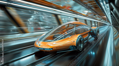 uture transportation vehicles: illustration of a driverless car or flying taxi