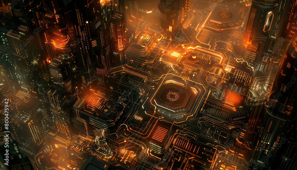 abstract background illustration with computer, network and electronic inspired graphic elements in warm digital colors abstract background illustration with computer, network and electronic inspired graphic elements in warm digital colors